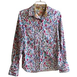 Robert Graham Embroidery Print Long Sleeve Button Front Blouse M